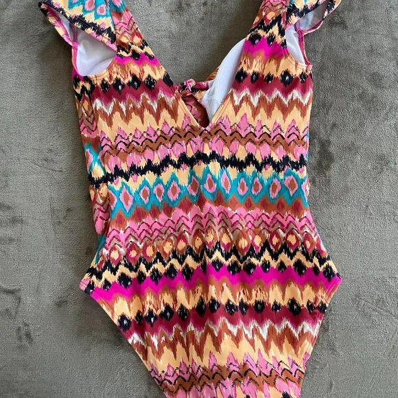NWT Boden Cap Sleeve Tie Swimsuit Size 2 Multi Ikat - Picture 3 of 3